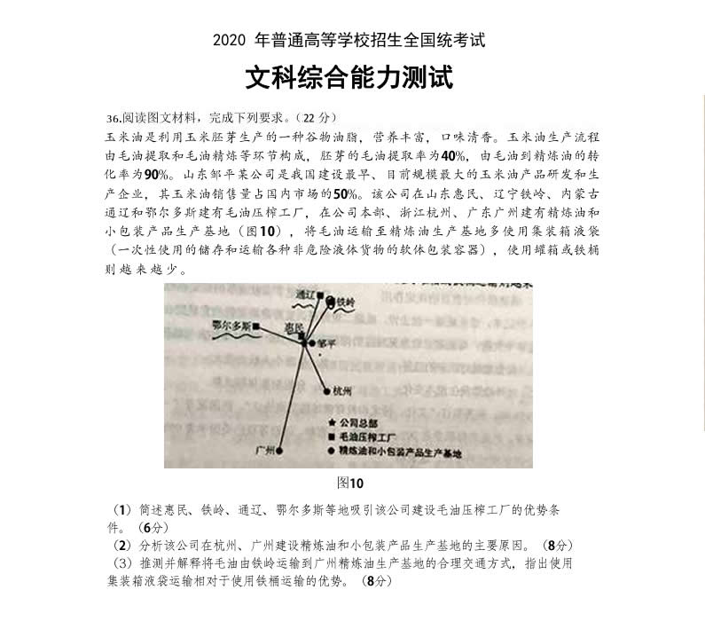 山東三星集團玉米油登上了2020全國高考卷！這道題你會(huì )怎么答？